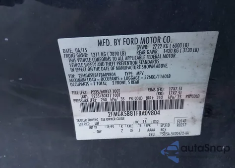 2015 Ford Flex Se from USA, damaged, VIN 2FMGK5B81FBA09804